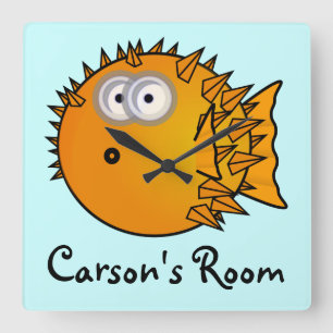 Cute Cartoon blowfish Square Wall Clock