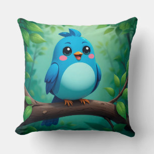 Cute Cartoon Blue Bird Cushion