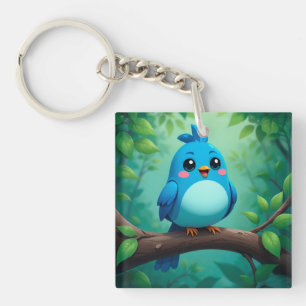 Cute Cartoon Blue Bird Key Ring