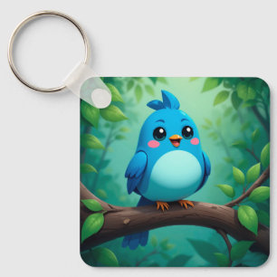 Cute Cartoon Blue Bird Key Ring