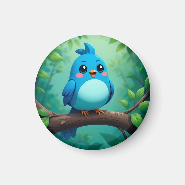Cute Cartoon Blue Bird Magnet (Front)