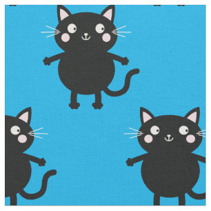 Cute Cartoon Blue Black Cats Baby Nursery Kid Room Fabric