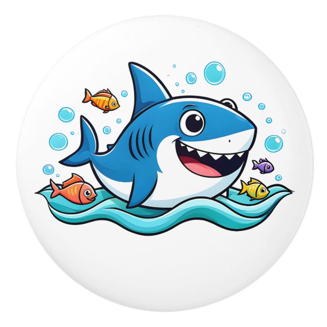 Cute Cartoon Blue Shark Ceramic Knob (Front)