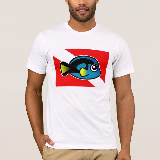 Cute Cartoon Blue Tang Dive Flag T-Shirt (Front)