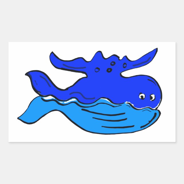 Cute Cartoon Blue Whale Rectangular Sticker (Front)