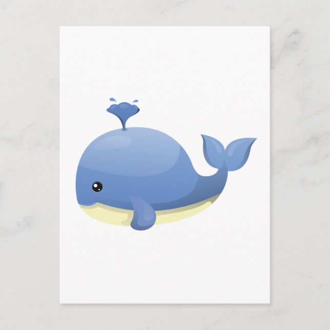Cute Cartoon Blue Whale Spouting Water Postcard (Front)