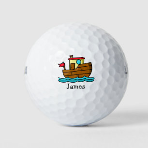 Cute Cartoon Boat Illustration Personalised Golf Balls