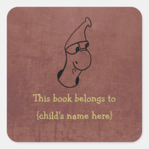 Cute cartoon bookworm - Book Plate - Belongs To Square Sticker