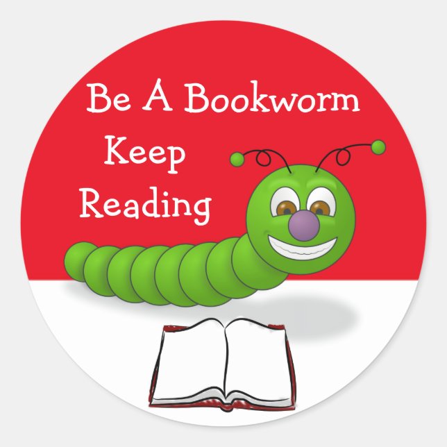 Cute Cartoon Bookworm Keep Reading Literacy School Classic Round Sticker (Front)