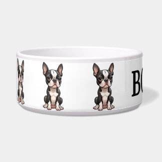 Cute Cartoon Boston Terrier Personalise Bowl