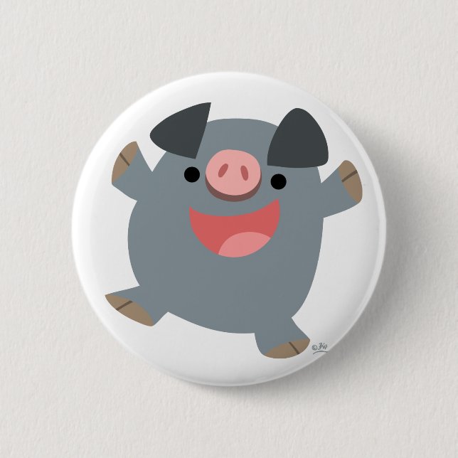 Cute Cartoon Bouncy Pig Button Badge (Front)