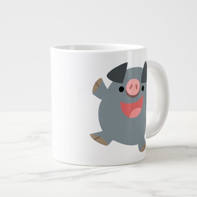 Cute Cartoon Bouncy Pig Jumbo Mug (Front Right)