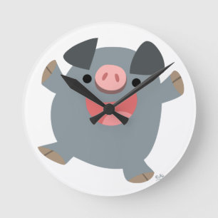 Cute Cartoon Bouncy Pig Wall Clock