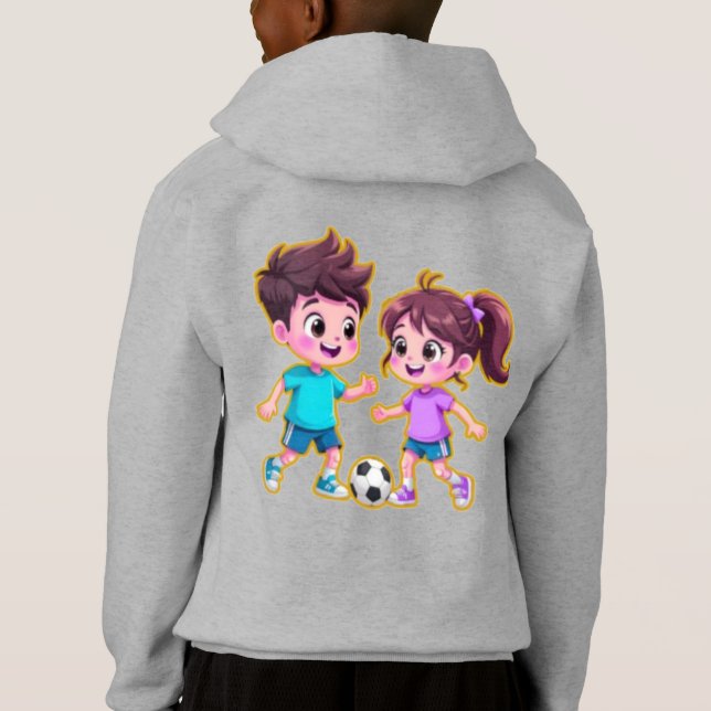 Cute Cartoon Boy and Girl Playing Soccer Together  (Back)