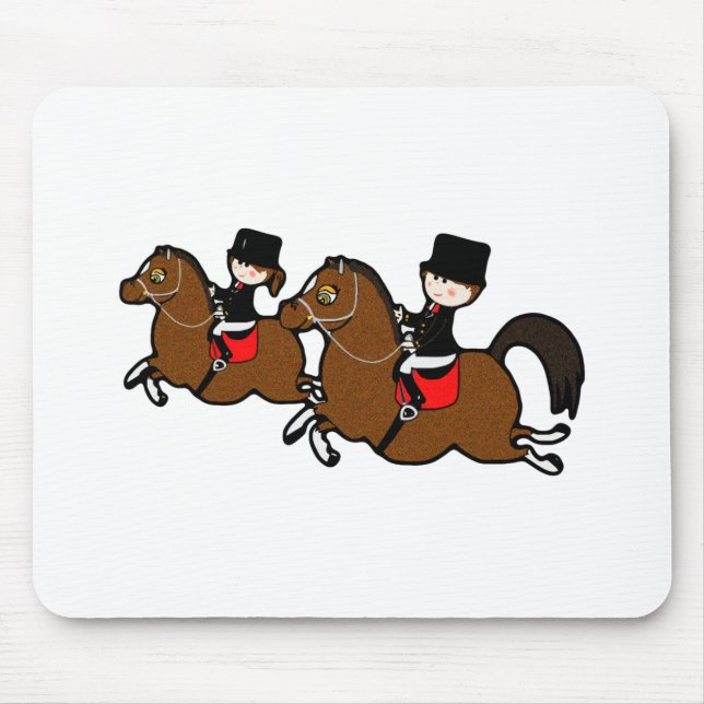 Cute cartoon boy girl riding dressage horses mouse pad (Front)