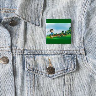 Cute Cartoon Boy Golfing Fun Golf Lover Design  15 Cm Square Badge