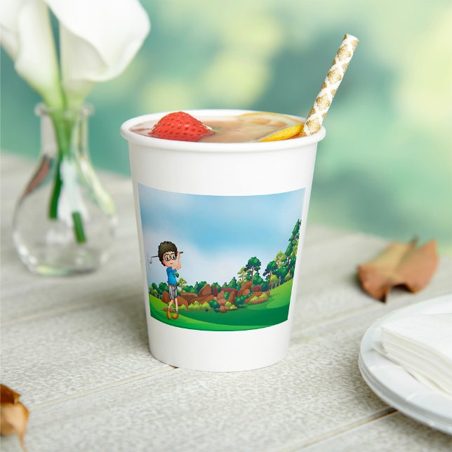 Cute Cartoon Boy Golfing Fun Golf Lover Design  Paper Cups (Creator Uploaded)