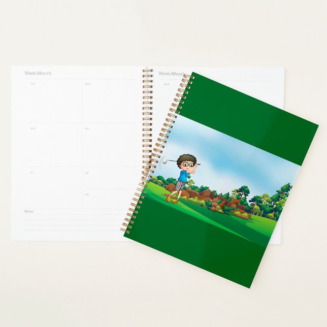 Cute Cartoon Boy Golfing Fun Golf Lover Design  Planner (Creator Uploaded)