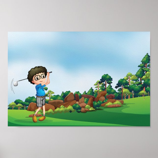Cute Cartoon Boy Golfing Fun Golf Lover Design  Poster (Front)