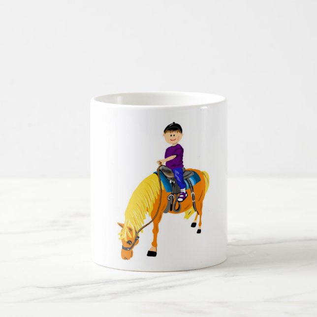 Cute cartoon boy riding horse pony cartoon gfits coffee mug (Center)