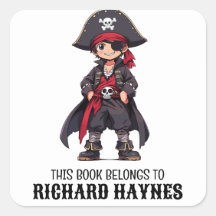 Cute Cartoon Boys Pirate Book Label