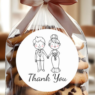 Cute Cartoon Bride Black White Thank You Wedding Classic Round Sticker