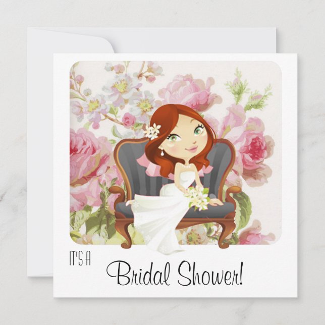 Cute Cartoon Bride Bridal Shower Invitation (Front)