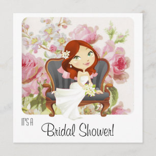 Cute Cartoon Bride Bridal Shower Invitation