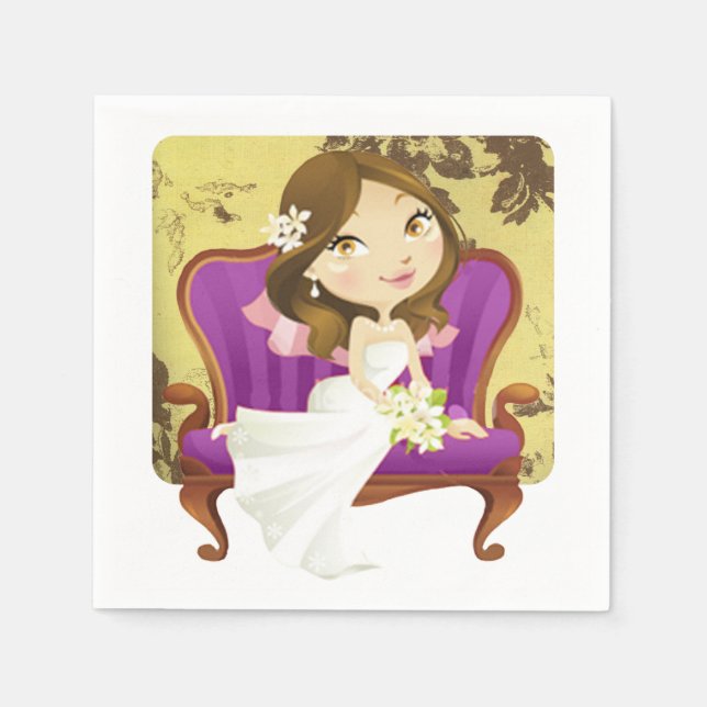 Cute Cartoon Bride Bridal Shower Napkin (Front)