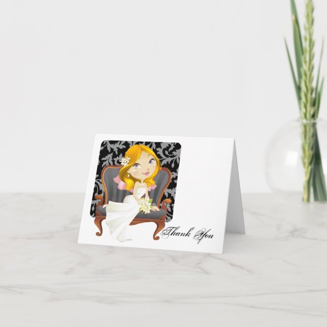Cute Cartoon Bride Bridal Shower Thank You Card (Front)