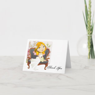 Cute Cartoon Bride Bridal Shower Thank You Card