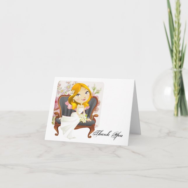 Cute Cartoon Bride Bridal Shower Thank You Card (Front)