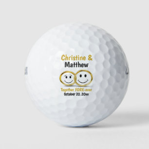 Cute Cartoon Bride Groom Gold Wedding Ring Favour Golf Balls