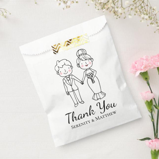 Cute Cartoon Bride Groom Thank You Wedding Favour Bag (Sealed)