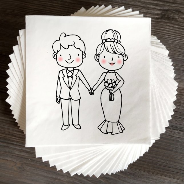 Cute Cartoon Bride Groom Whimsical Wedding Napkin (Creator Uploaded)