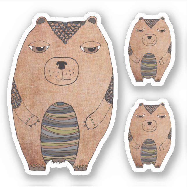 Cute Cartoon Brown Grizzly Bear Illustration Cut (Front)