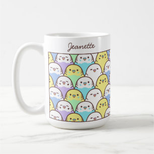 Cute Cartoon Budgie Parrot Pattern Name Coffee Mug