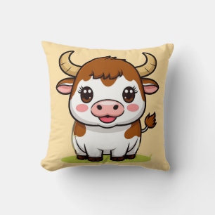 Cute Cartoon Bull Character with Adorable Expressi Cushion