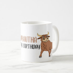 Cute Cartoon Bull Happy Birthday  Coffee Mug