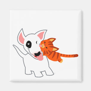 Cute Cartoon Bull Terrier and Kitten Magnet