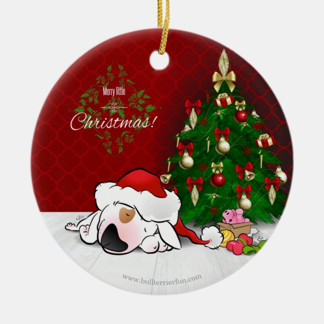Cute Cartoon Bull Terrier Christmas Ornament (Front)