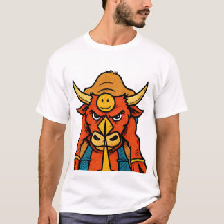 Cute Cartoon Bull Warrior T-Shirt | Funny Animal C
