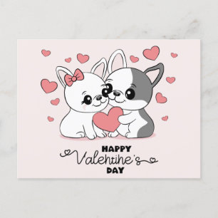Cute Cartoon Bulldog Lovers Heart Valentine’s Day  Postcard