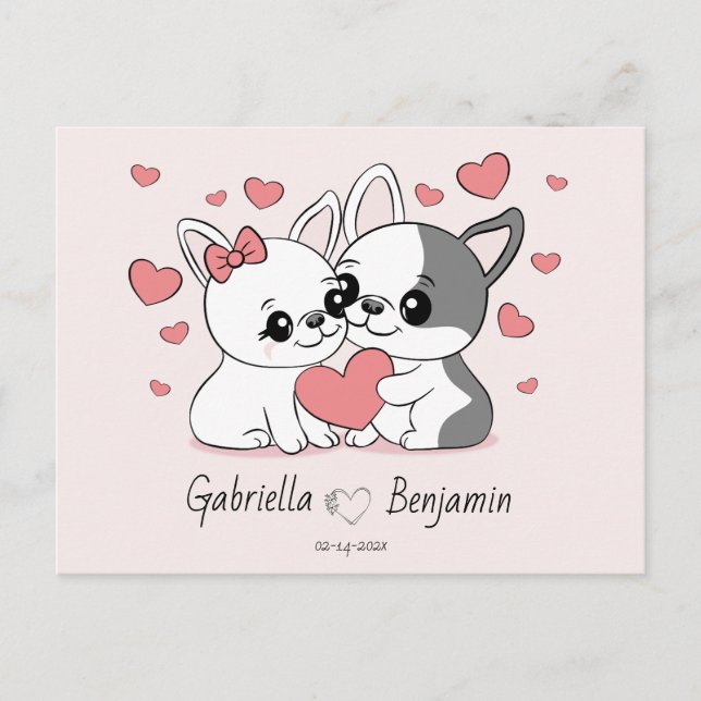Cute Cartoon Bulldog Lovers Heart Valentine’s Day Postcard (Front)