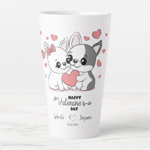 Cute Cartoon Bulldog Lovers Hearts Valentine’s Day Latte Mug