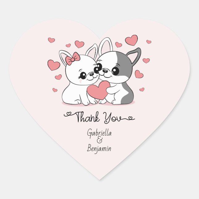 Cute Cartoon Bulldog  Valentine’s Day Thank You Heart Sticker (Front)