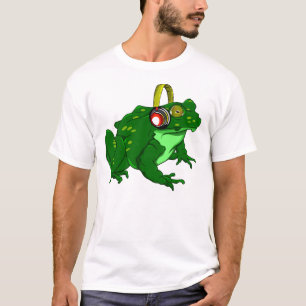 Cute Cartoon Bullfrog Wearing Headphones T-Shirt