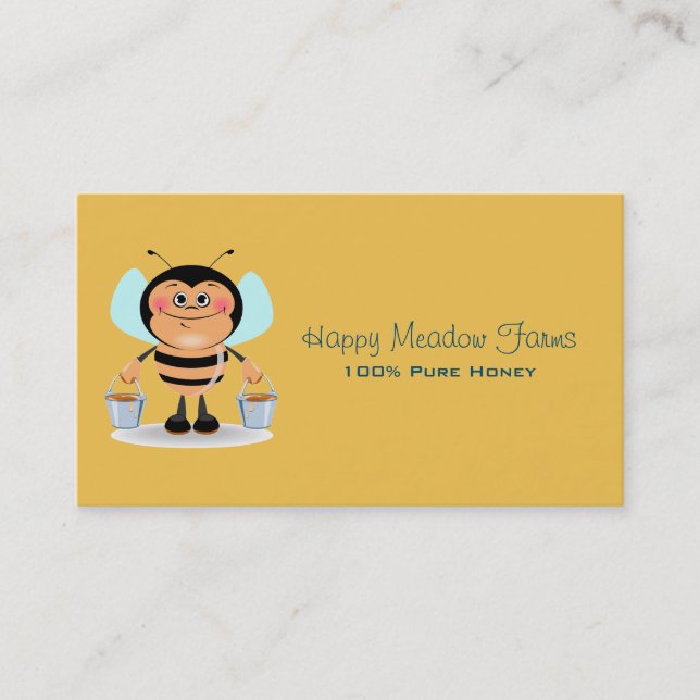 Cute Cartoon Bumble Bee Carrying Buckets of Honey Business Card (Front)