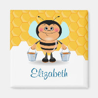 Cute Cartoon Bumble Bee Carrying Buckets of Honey