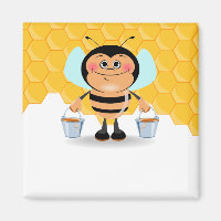 Cute Cartoon Bumble Bee Carrying Buckets of Honey